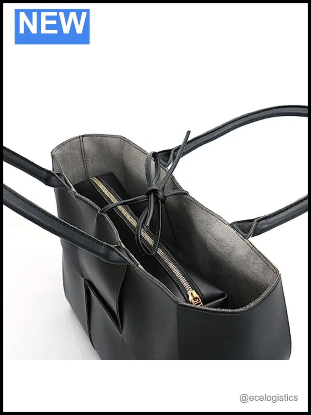 Faux Leather Woven Shoulder Bag with Matching Clutch